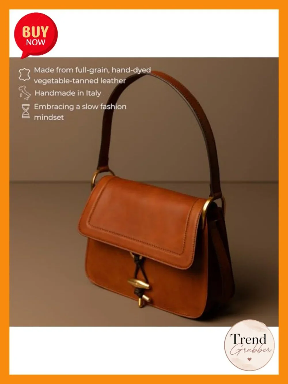 Full-Grain Leather Shoulder Bag with Toggle Closure – Elegant Handbag